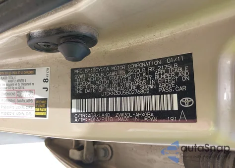 2011 Toyota Prius Four from USA, damaged, VIN JTDKN3DU5B0276802